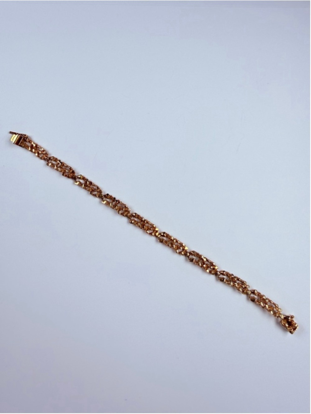 14K Solid Yellow Gold Open Link Panel Textured Nugget 5.5MM Vintage Bracelet - Picture 6 of 11